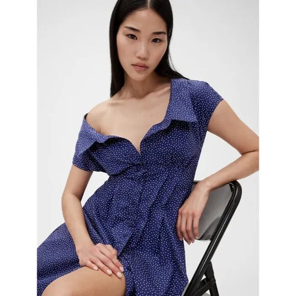 GapStudio Poplin Maxi Shirtdress Off Shoulder A Fit & Flare Silhouette - Picture 4 of 9